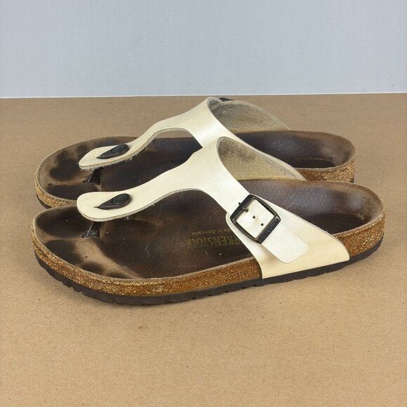 Birkenstock Gizeh Leather Toe Post Sandals Womens 10 Off White Cream Thong - Picture 1 of 9
